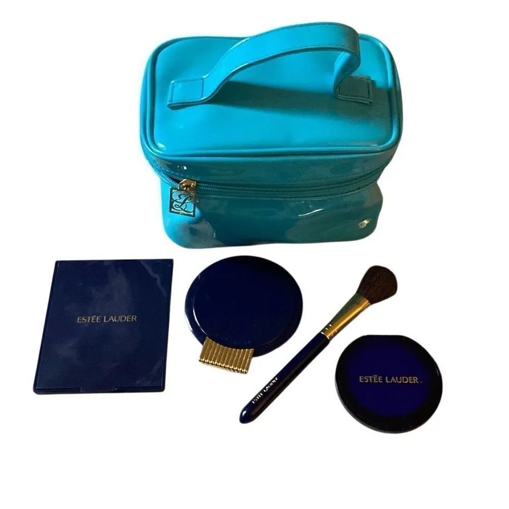 Estée Lauder make up bag train case with compact mirrors and blush brush